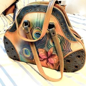 Anuschka handbag. Hand-painted leather (peacock). Lined. Gorgeous!!!